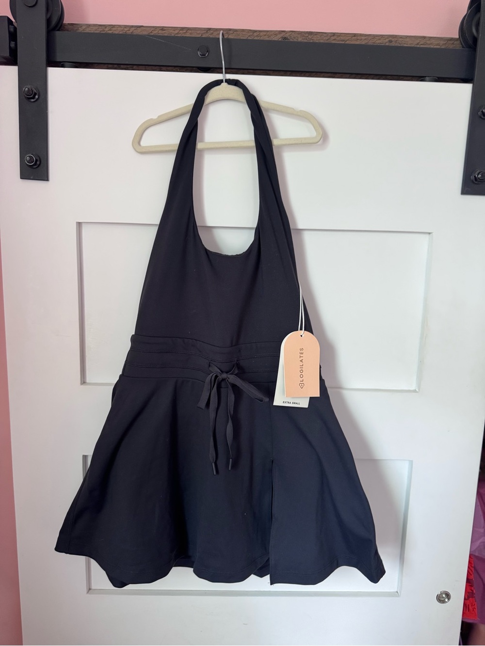 Backless Halter Skater Dress in Black